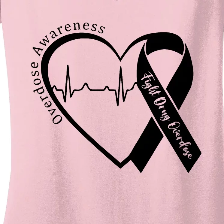 Overdose Awareness Month Heart Purple Ribbon Support Women's V-Neck T-Shirt