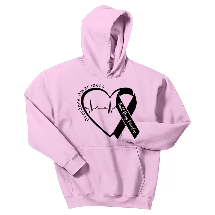 Overdose Awareness Month Heart Purple Ribbon Support Kids Hoodie