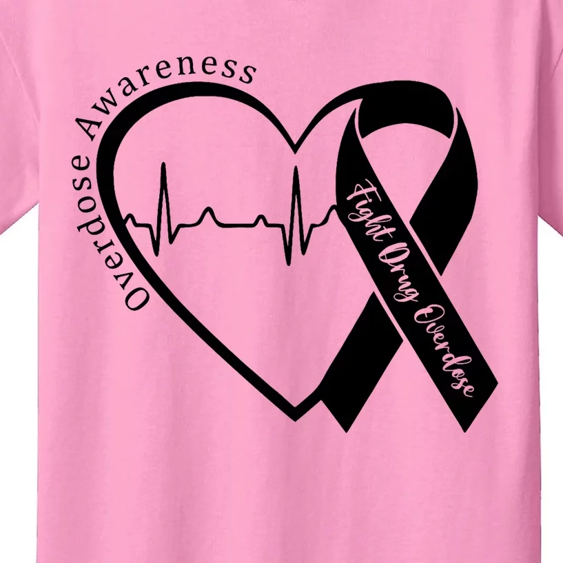 Overdose Awareness Month Heart Purple Ribbon Support Kids T-Shirt