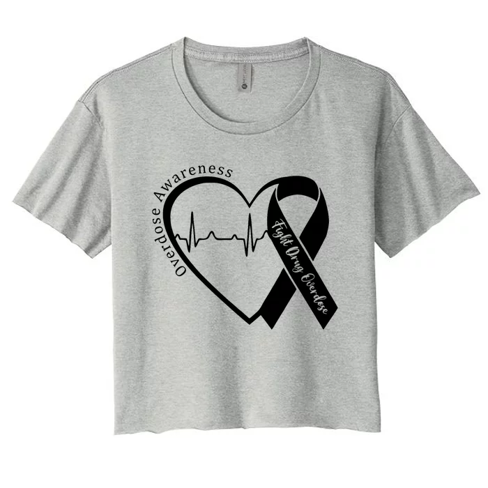 Overdose Awareness Month Heart Purple Ribbon Support Women's Crop Top Tee