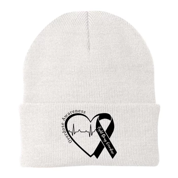 Overdose Awareness Month Heart Purple Ribbon Support Knit Cap Winter Beanie