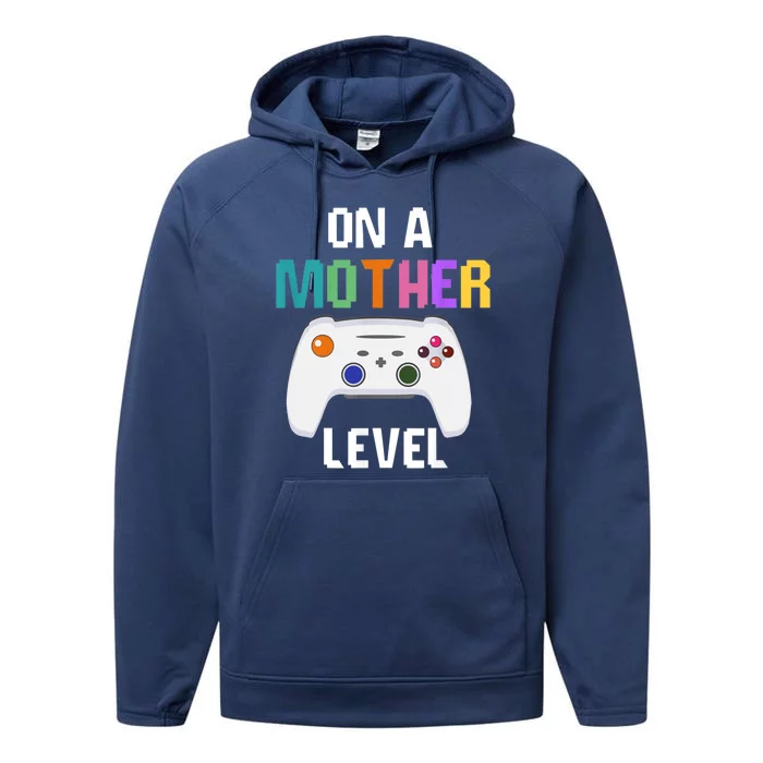 On A Mother Level Up Mothers Day Gamer Mom Retro Controller Gift Performance Fleece Hoodie