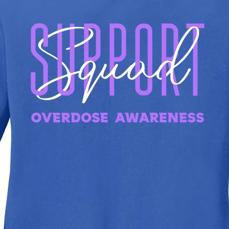 Overdose Awareness Month Support Squad Purple Ribbon Gift Ladies Long Sleeve Shirt