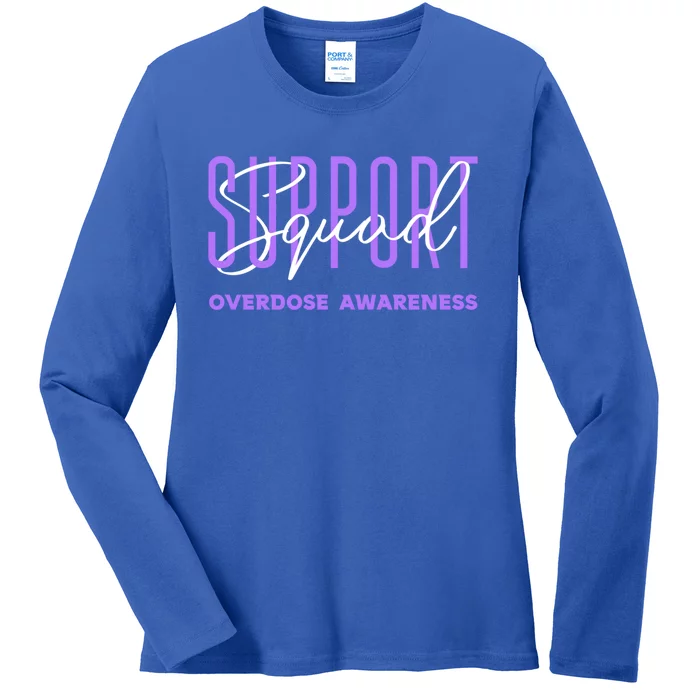 Overdose Awareness Month Support Squad Purple Ribbon Gift Ladies Long Sleeve Shirt