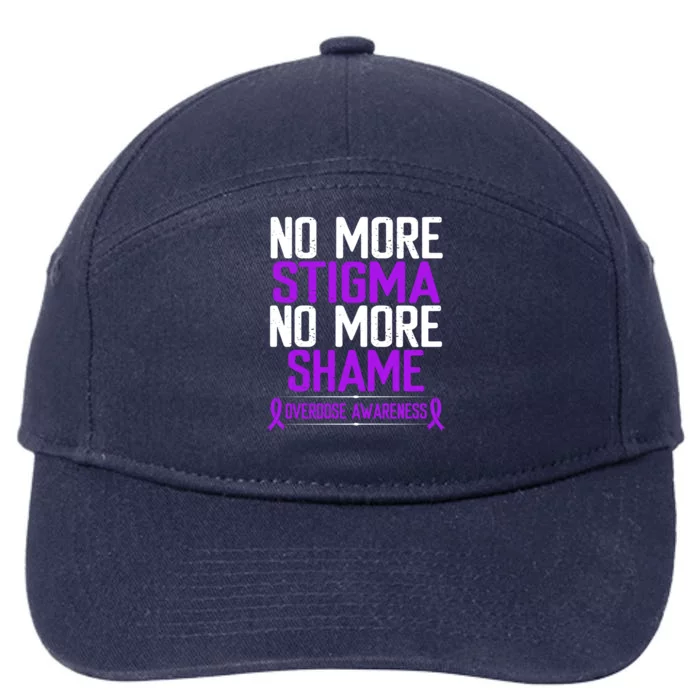 Overdose Awareness No More Stigma Shame Purple Ribbon Meaningful Gift 7-Panel Snapback Hat