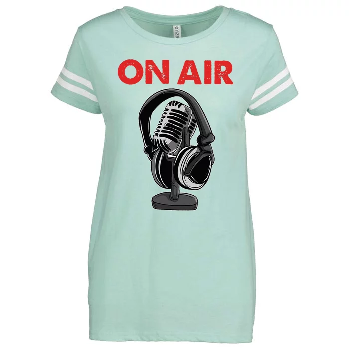 On Air Podcast Microphone Radio Show Host Music DJ Enza Ladies Jersey Football T-Shirt