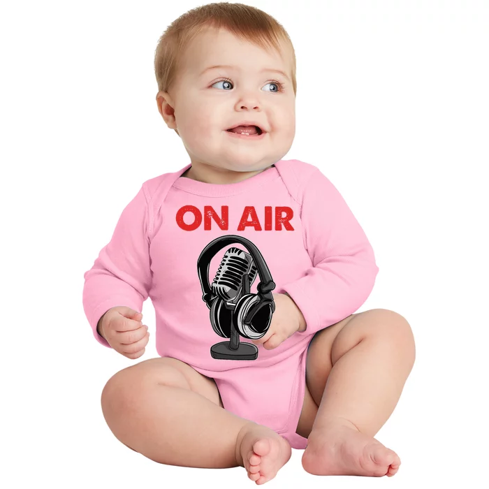 On Air Podcast Microphone Radio Show Host Music DJ Baby Long Sleeve Bodysuit