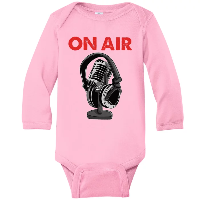 On Air Podcast Microphone Radio Show Host Music DJ Baby Long Sleeve Bodysuit