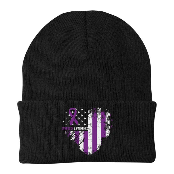 Overdose Awareness Purple Ribbon Drug Addiction Knit Cap Winter Beanie