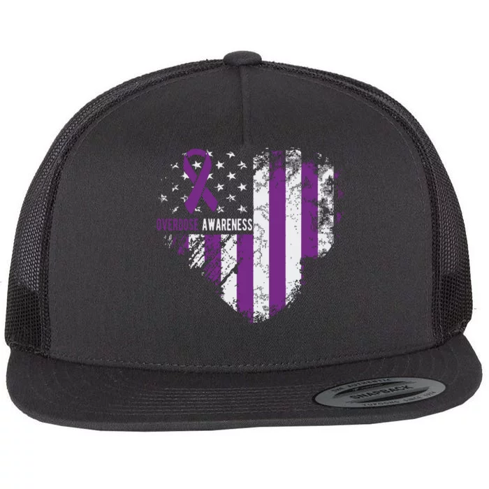 Overdose Awareness Purple Ribbon Drug Addiction Flat Bill Trucker Hat