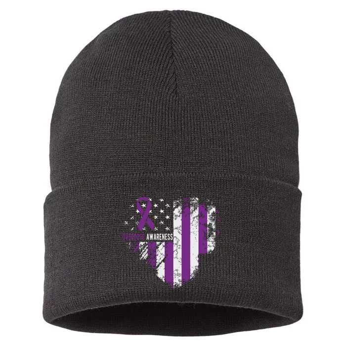 Overdose Awareness Purple Ribbon Drug Addiction Sustainable Knit Beanie