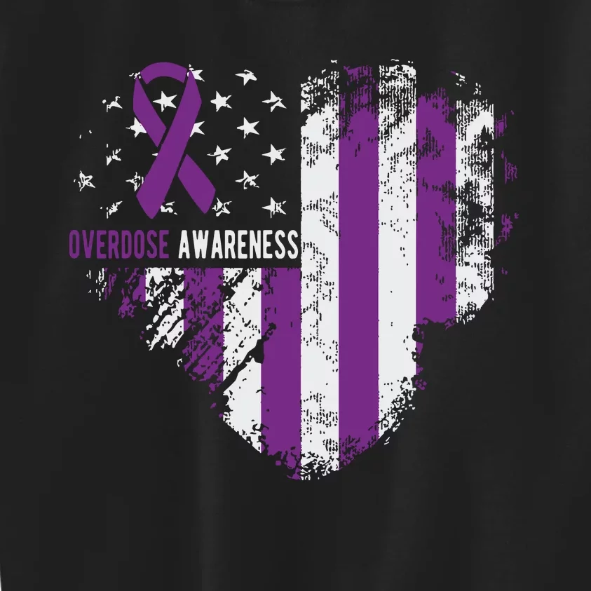 Overdose Awareness Purple Ribbon Drug Addiction Kids Sweatshirt