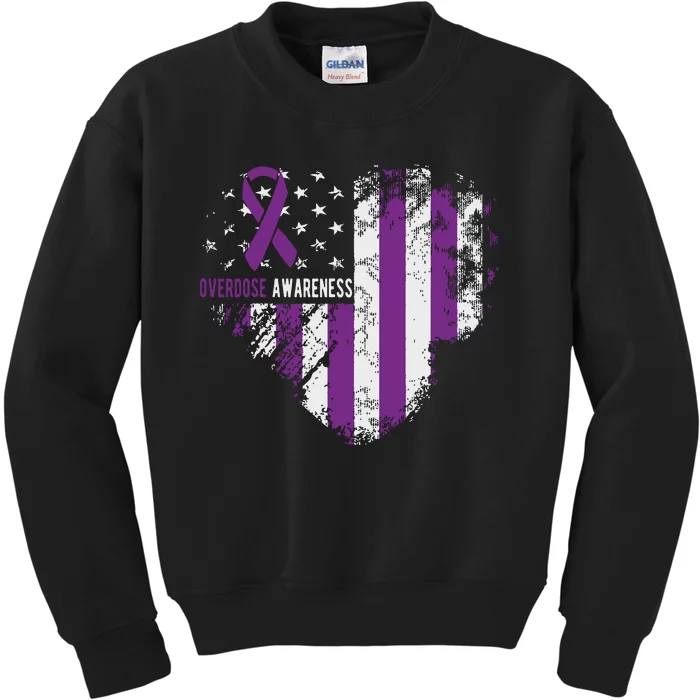 Overdose Awareness Purple Ribbon Drug Addiction Kids Sweatshirt