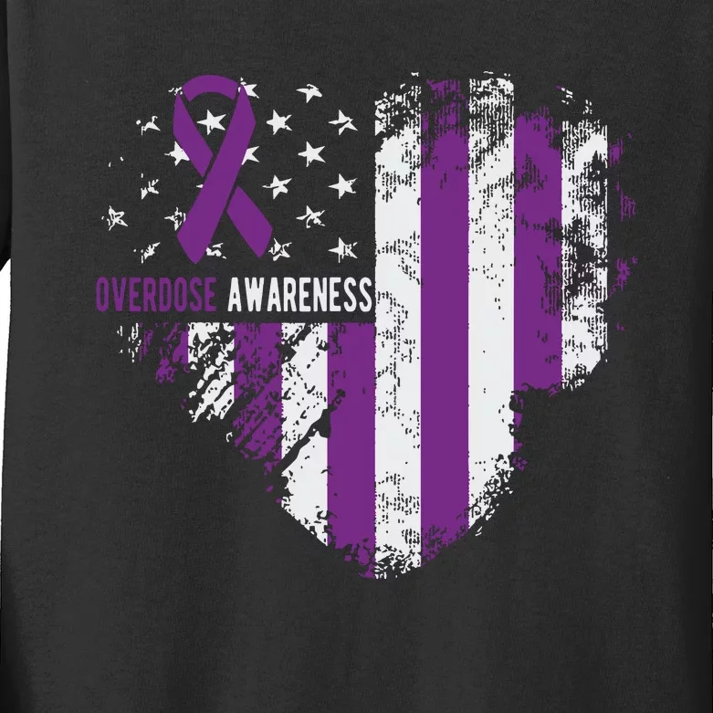 Overdose Awareness Purple Ribbon Drug Addiction Kids Long Sleeve Shirt