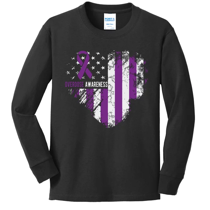 Overdose Awareness Purple Ribbon Drug Addiction Kids Long Sleeve Shirt