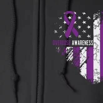 Overdose Awareness Purple Ribbon Drug Addiction Full Zip Hoodie