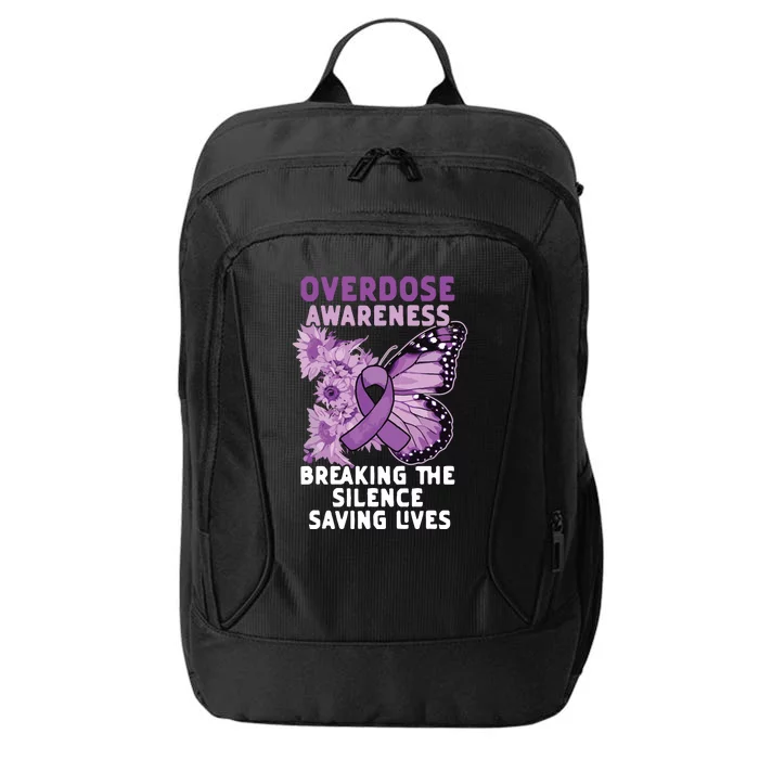 Overdose Awareness Purple Ribbon Drug Addiction City Backpack