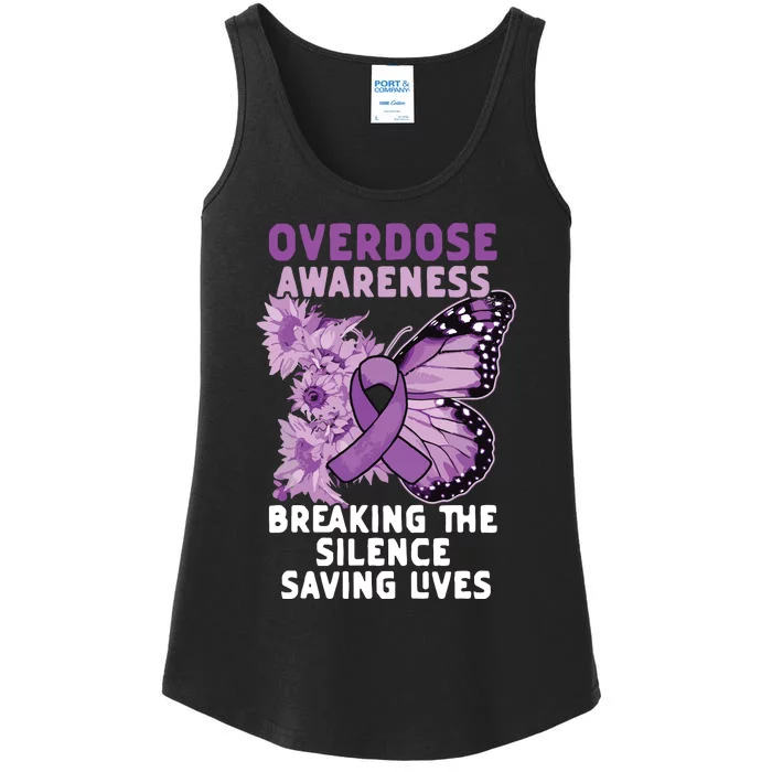 Overdose Awareness Purple Ribbon Drug Addiction Ladies Essential Tank