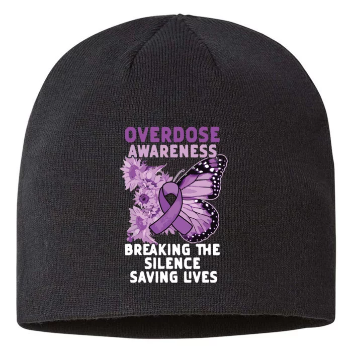 Overdose Awareness Purple Ribbon Drug Addiction 8 1/2in Sustainable Knit Beanie