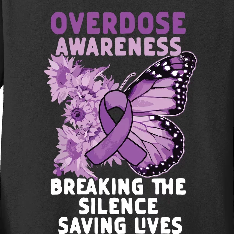 Overdose Awareness Purple Ribbon Drug Addiction Kids Long Sleeve Shirt