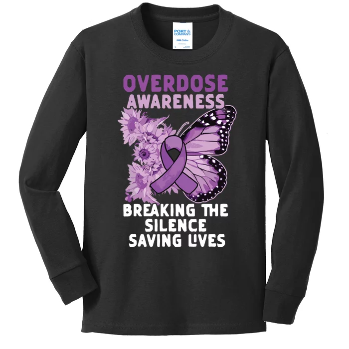 Overdose Awareness Purple Ribbon Drug Addiction Kids Long Sleeve Shirt