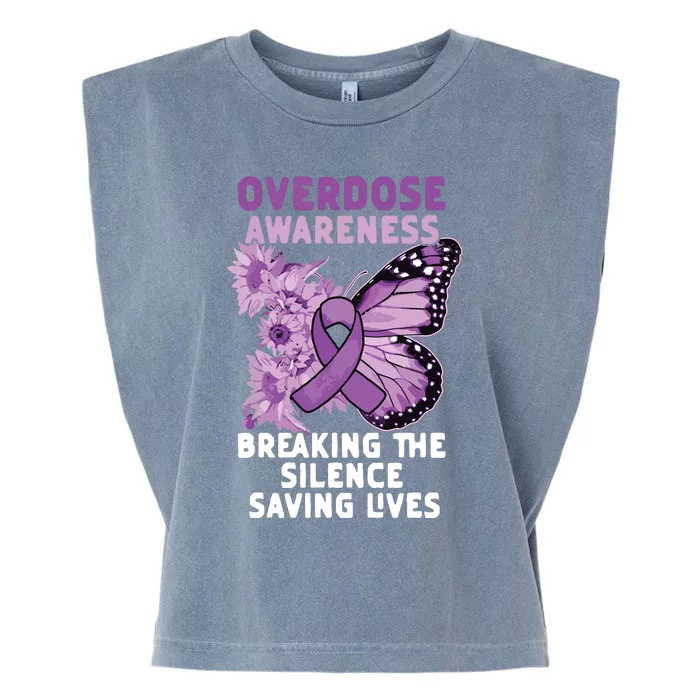 Overdose Awareness Purple Ribbon Drug Addiction Garment-Dyed Women's Muscle Tee