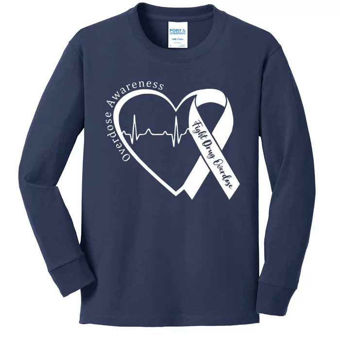 Overdose Awareness Purple Ribbon Drug Addiction Recovery Kids Long Sleeve Shirt