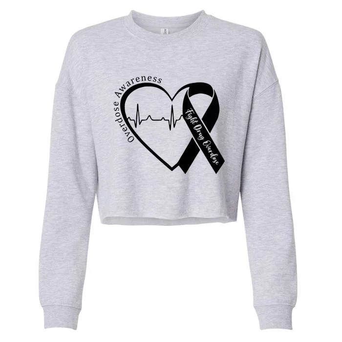 Overdose Awareness Purple Ribbon Drug Addiction Recovery Cropped Pullover Crew