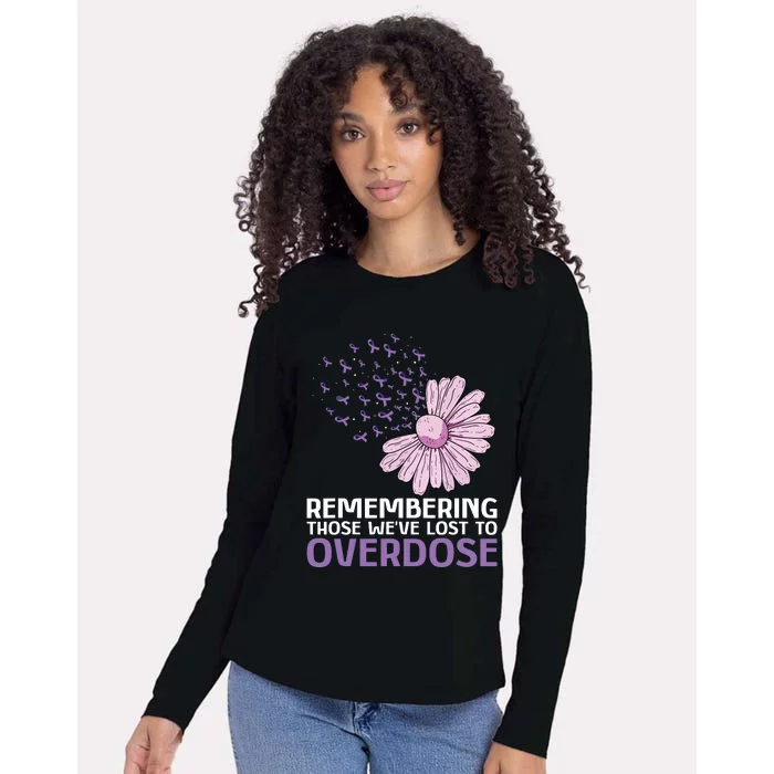 Overdose Awareness Purple Ribbon Drug Addiction Sunflower Womens Cotton Relaxed Long Sleeve T-Shirt