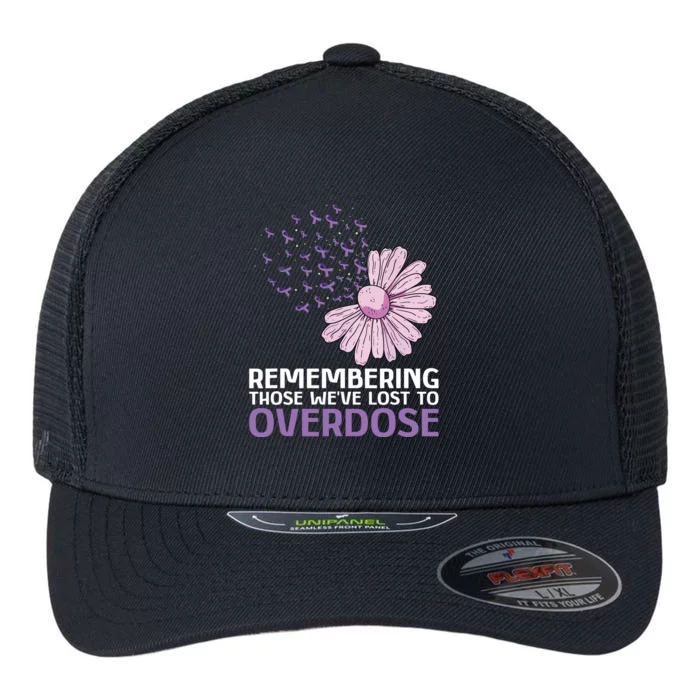 Overdose Awareness Purple Ribbon Drug Addiction Sunflower Flexfit Unipanel Trucker Cap