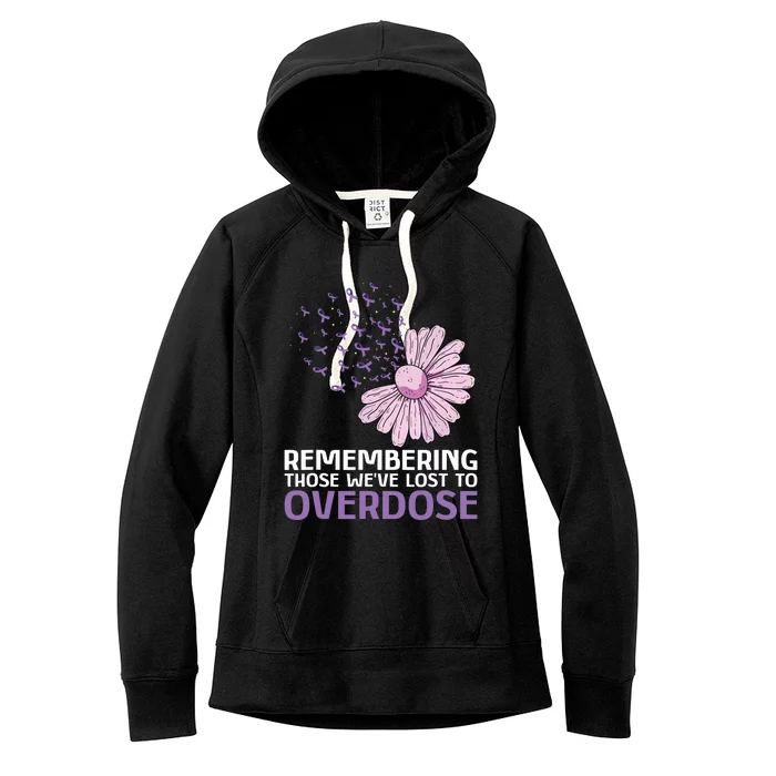 Overdose Awareness Purple Ribbon Drug Addiction Sunflower Women's Fleece Hoodie