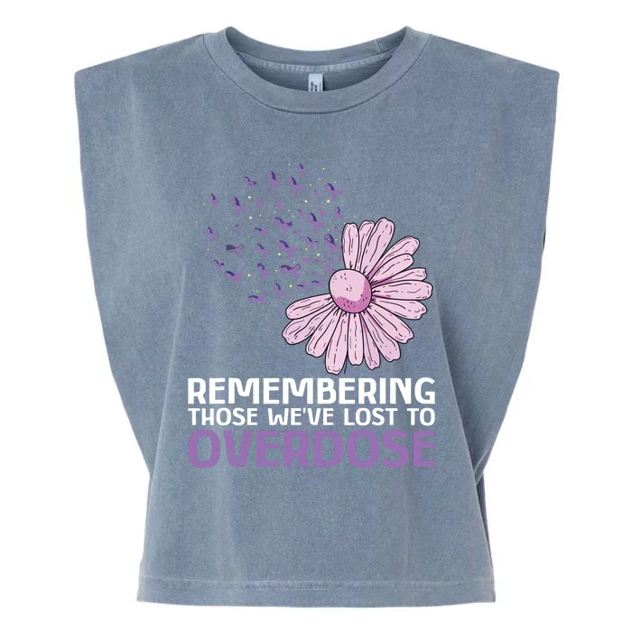 Overdose Awareness Purple Ribbon Drug Addiction Sunflower Garment-Dyed Women's Muscle Tee