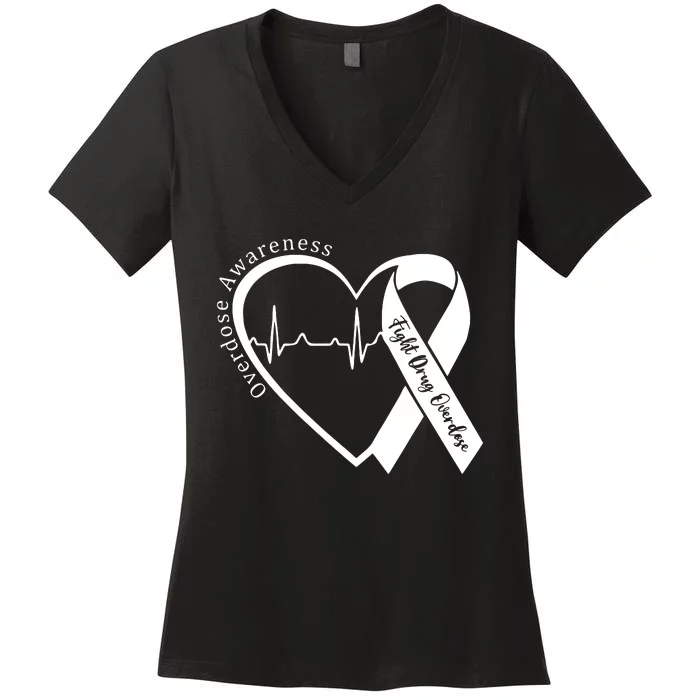 Overdose Awareness Purple Ribbon Drug Addiction Recovery Women's V-Neck T-Shirt