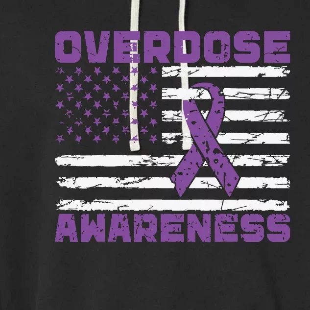 Overdose Awareness Purple Ribbon Drug Addiction Garment-Dyed Fleece Hoodie