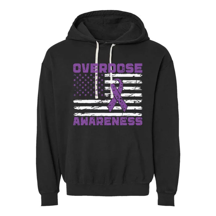 Overdose Awareness Purple Ribbon Drug Addiction Garment-Dyed Fleece Hoodie