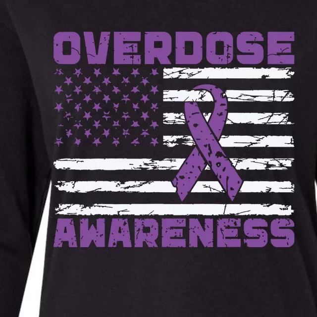 Overdose Awareness Purple Ribbon Drug Addiction Womens Cotton Relaxed Long Sleeve T-Shirt