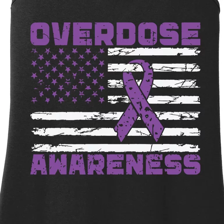 Overdose Awareness Purple Ribbon Drug Addiction Ladies Essential Tank