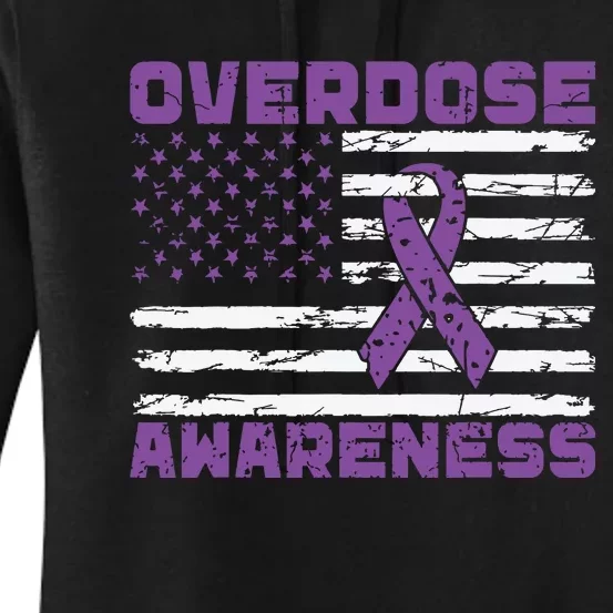 Overdose Awareness Purple Ribbon Drug Addiction Women's Pullover Hoodie