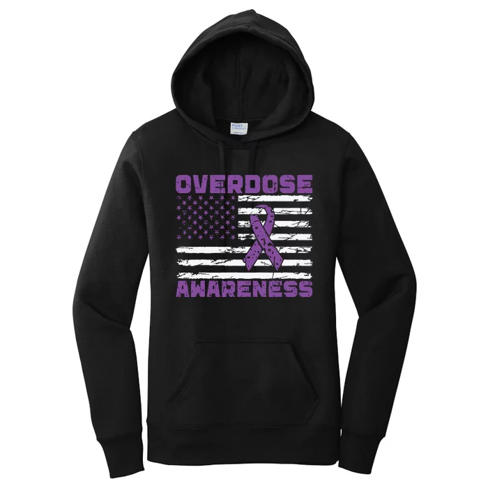 Overdose Awareness Purple Ribbon Drug Addiction Women's Pullover Hoodie