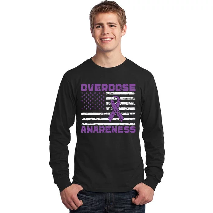 Overdose Awareness Purple Ribbon Drug Addiction Tall Long Sleeve T-Shirt