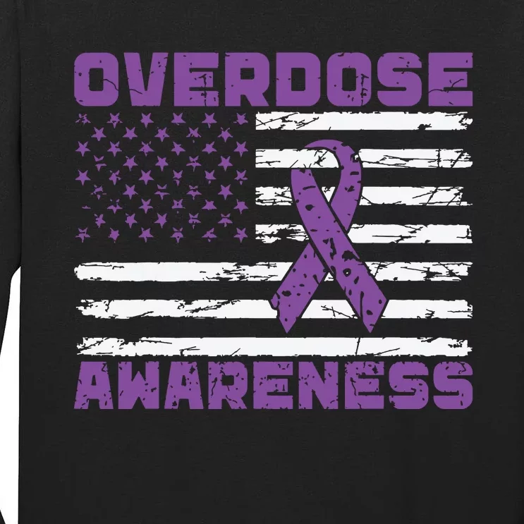 Overdose Awareness Purple Ribbon Drug Addiction Tall Long Sleeve T-Shirt