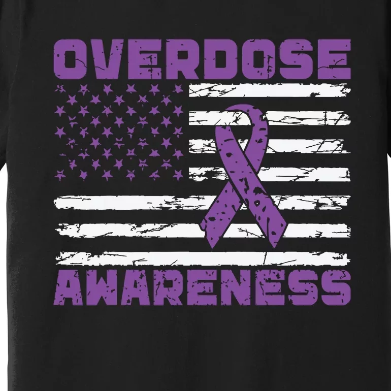 Overdose Awareness Purple Ribbon Drug Addiction Premium T-Shirt