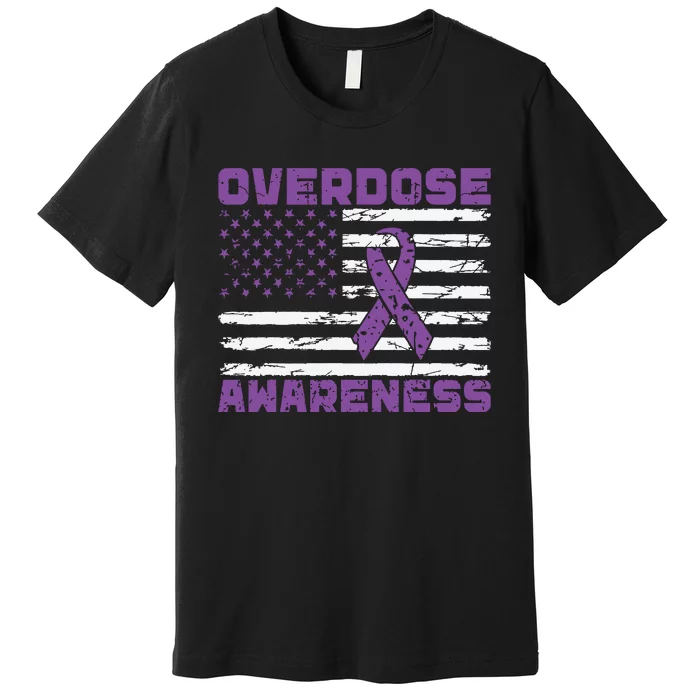 Overdose Awareness Purple Ribbon Drug Addiction Premium T-Shirt