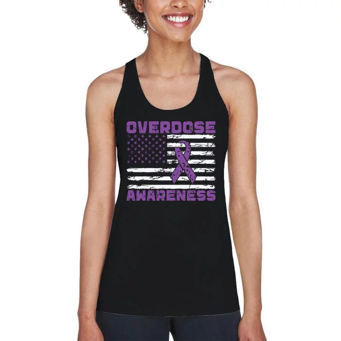 Overdose Awareness Purple Ribbon Drug Addiction Women's Racerback Tank