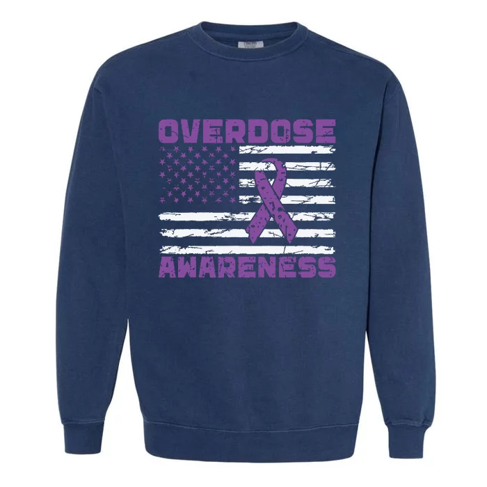 Overdose Awareness Purple Ribbon Drug Addiction Garment-Dyed Sweatshirt