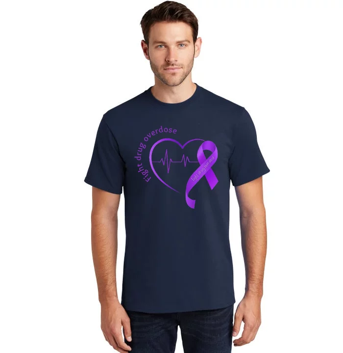 Overdose Awareness Purple Ribbon Drug Addiction Recovery Tall T-Shirt