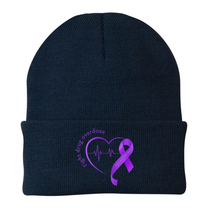 Overdose Awareness Purple Ribbon Drug Addiction Recovery Knit Cap Winter Beanie