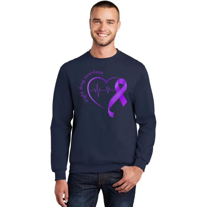 Overdose Awareness Purple Ribbon Drug Addiction Recovery Tall Sweatshirt