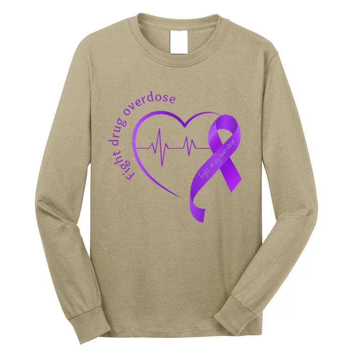 Overdose Awareness Purple Ribbon Drug Addiction Recovery Long Sleeve Shirt