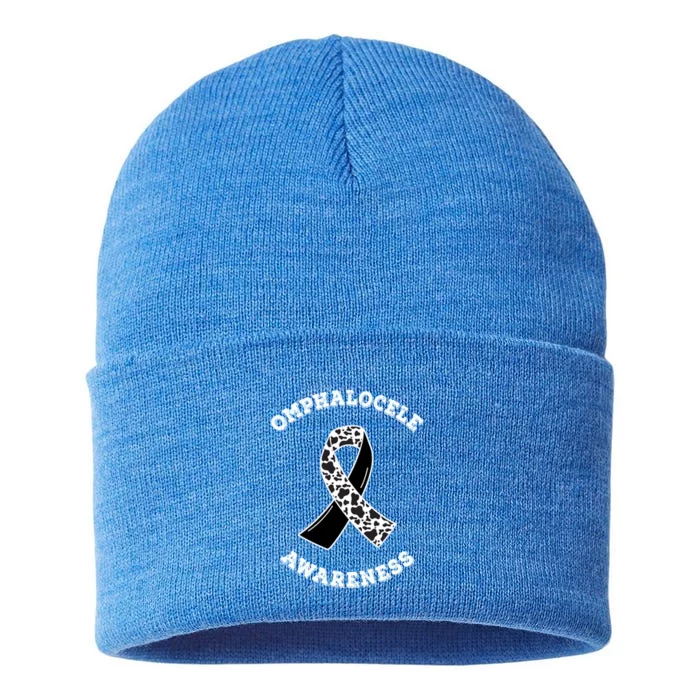 Omphalocele Awareness Ribbon Black And White Cow Patterns Great Gift Sustainable Knit Beanie